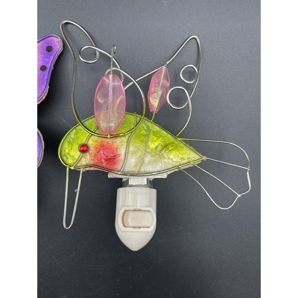 Capiz Shell Butterfly & Hummingbird Night Lights Plug In Set Tested Working - Picture 3 of 7